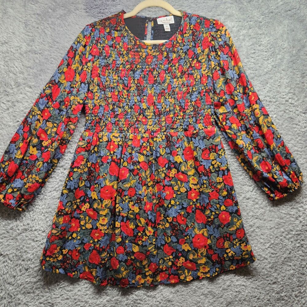Isabel Colorful Floral Blouse Women Size Medium Smocked Longsleeve Maternity